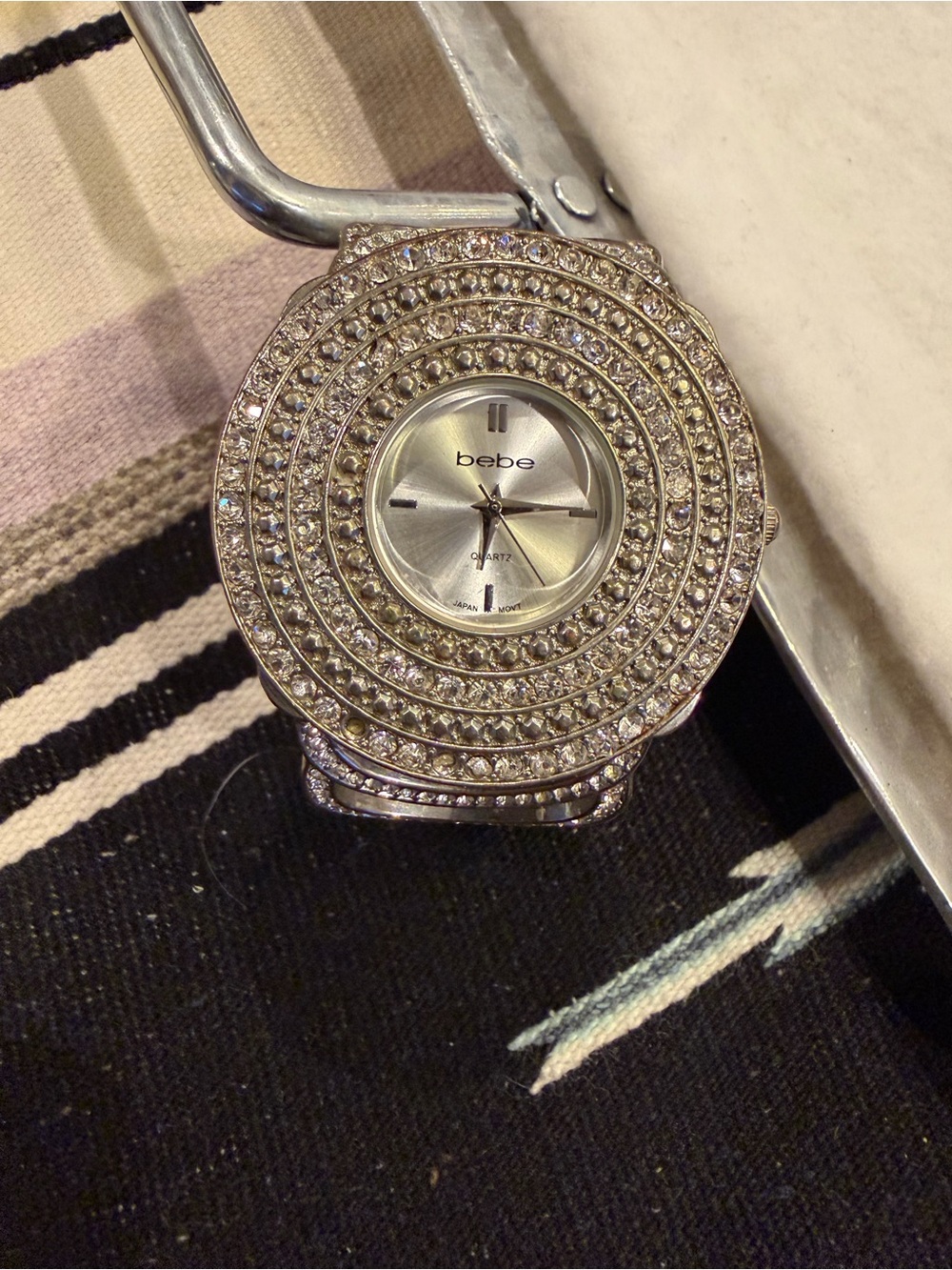 bebe Silver Crystal Pavé Round Fashion bracelet Watch